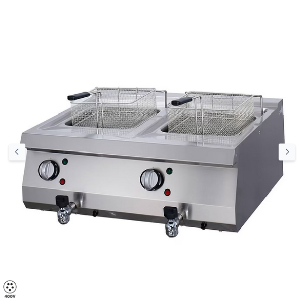  Φριτέζα βαρέως τύπου - 2 x 12L - Ηλεκτρική - Διπλή μονάδα - με βρύση αποστράγγισης - βάθος 70cm